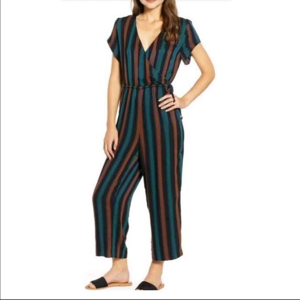 Madewell Stripe Short Sleeve Wrap Jumpsuit
